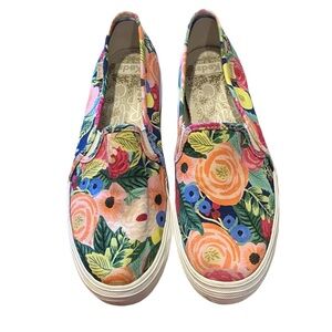 Keds Rifle Paper Co. Flowered Sneakers, Sz. 7, Slip-On, Multi-Colored